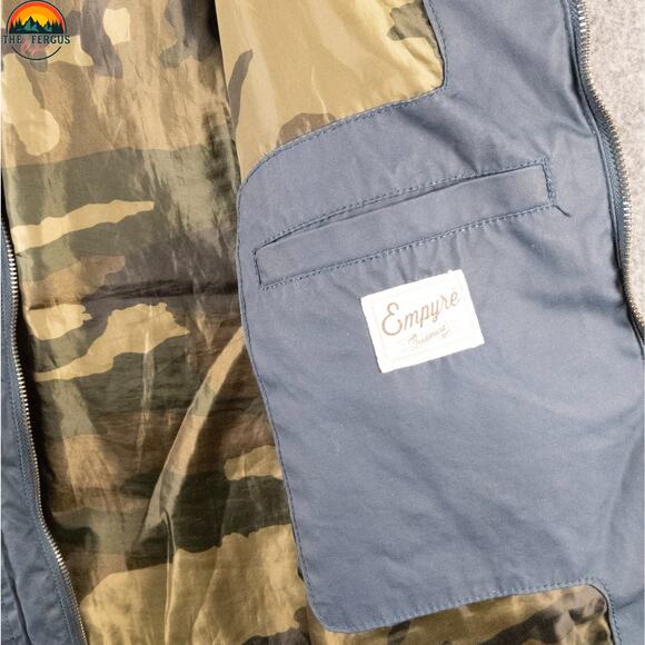 Empyre Y2K Bomber Jacket Blue Cotton Canvas Long Sleeve Hooded Full-Zip Men's S - Picture 12 of 15